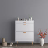 HAOYYE White Shoe Cabinet with 2 Flip Drawers Modern Shoe Rack Storage Organizer for Entryway Hallway or Closet Space-Saving Shoe Storage Cabinet for Heels Boots Sneakers and Slippers Freestanding Narrow Shoe Organizer with Hidden Design